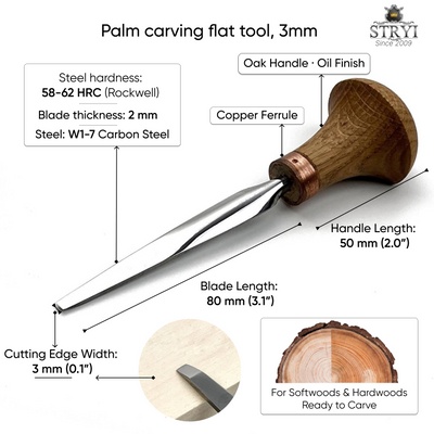 Palm Chisel, Sweep #1, STRYI Profi — for Wood Engraving, Linocut and Detail Carving