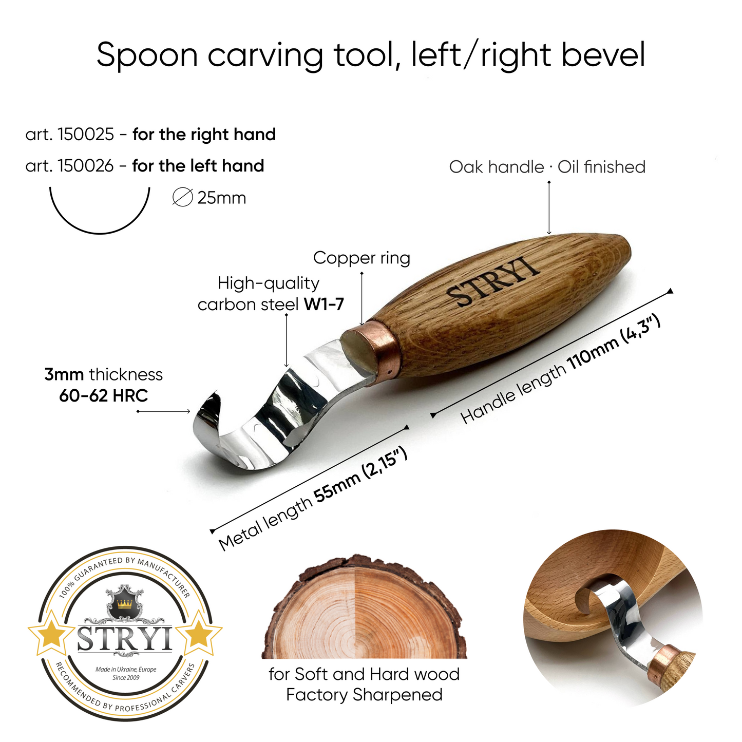 Spoon Carving: The STRYI Profi 25mm Pointed Hook Knife Set (Left&Right)