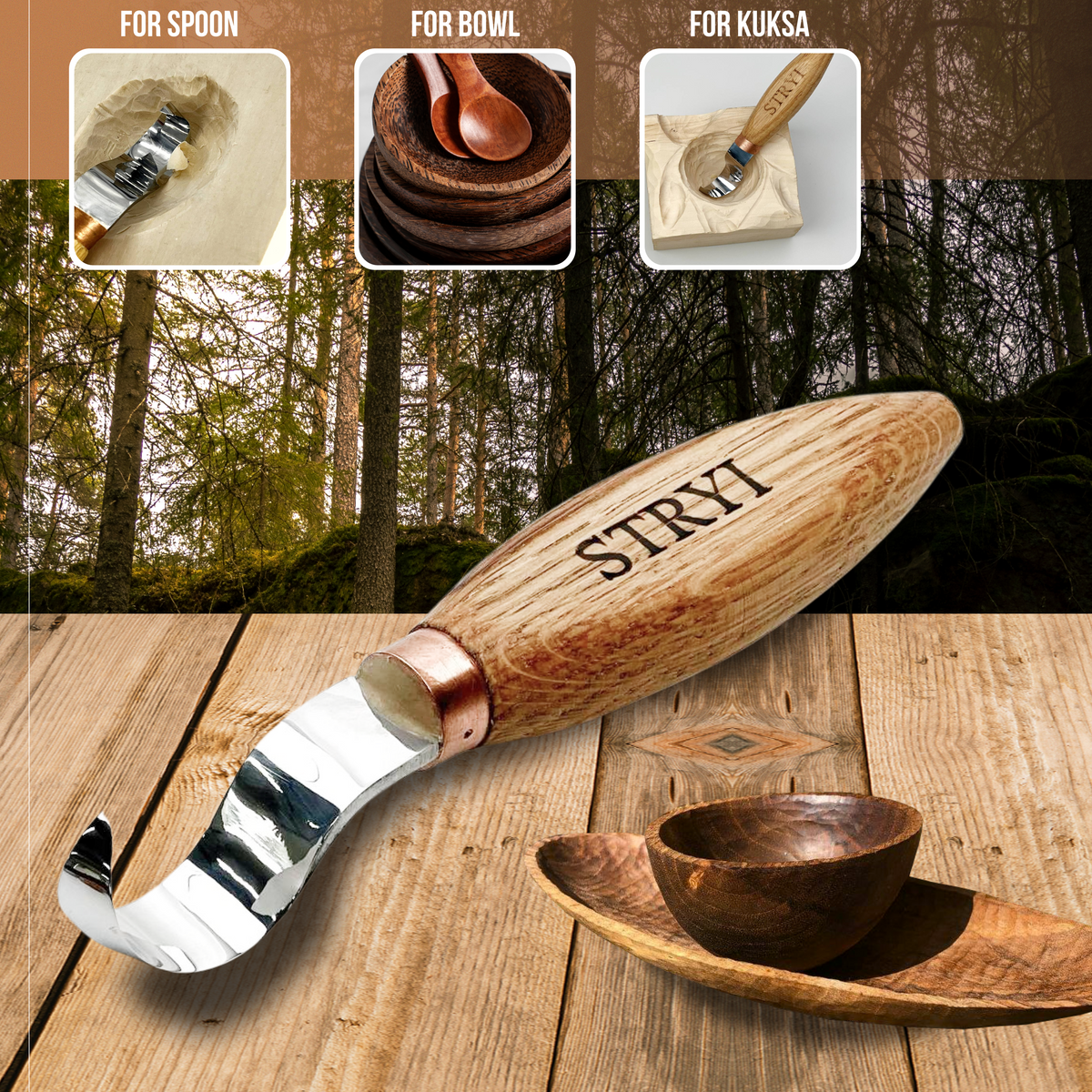 STRYI Profi 3-Piece Kuksa & Spoon Carving Hook Knife Set