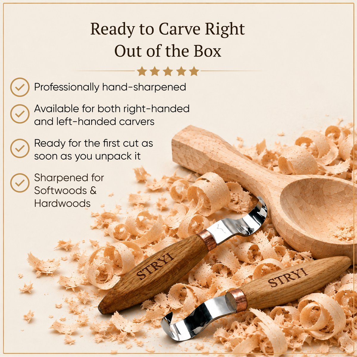 Hook Knife Wood Carving, 25mm, Hand Forged STRYI Profi — for Spoon, Bowl and Kuksa Carving