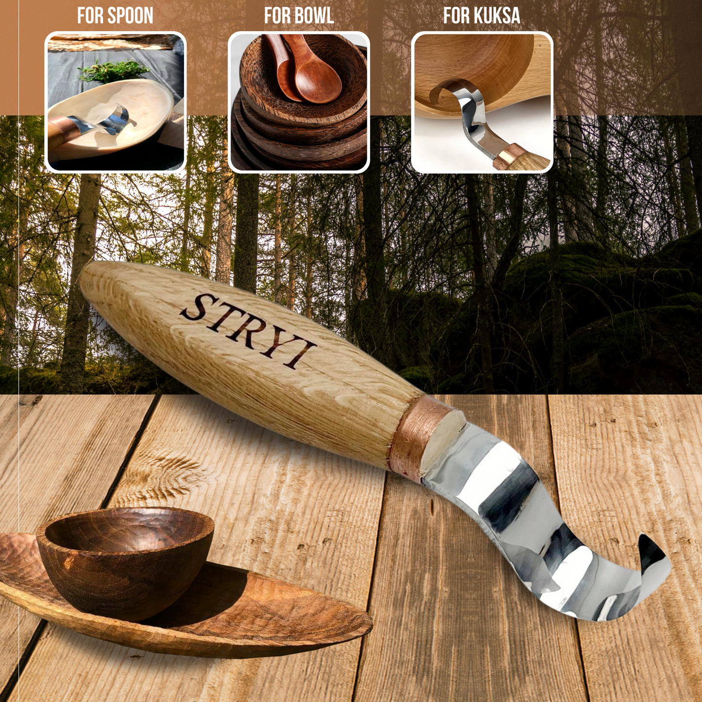 Spoon Carving: The STRYI Profi 25mm Pointed Hook Knife Set (Left&Right)