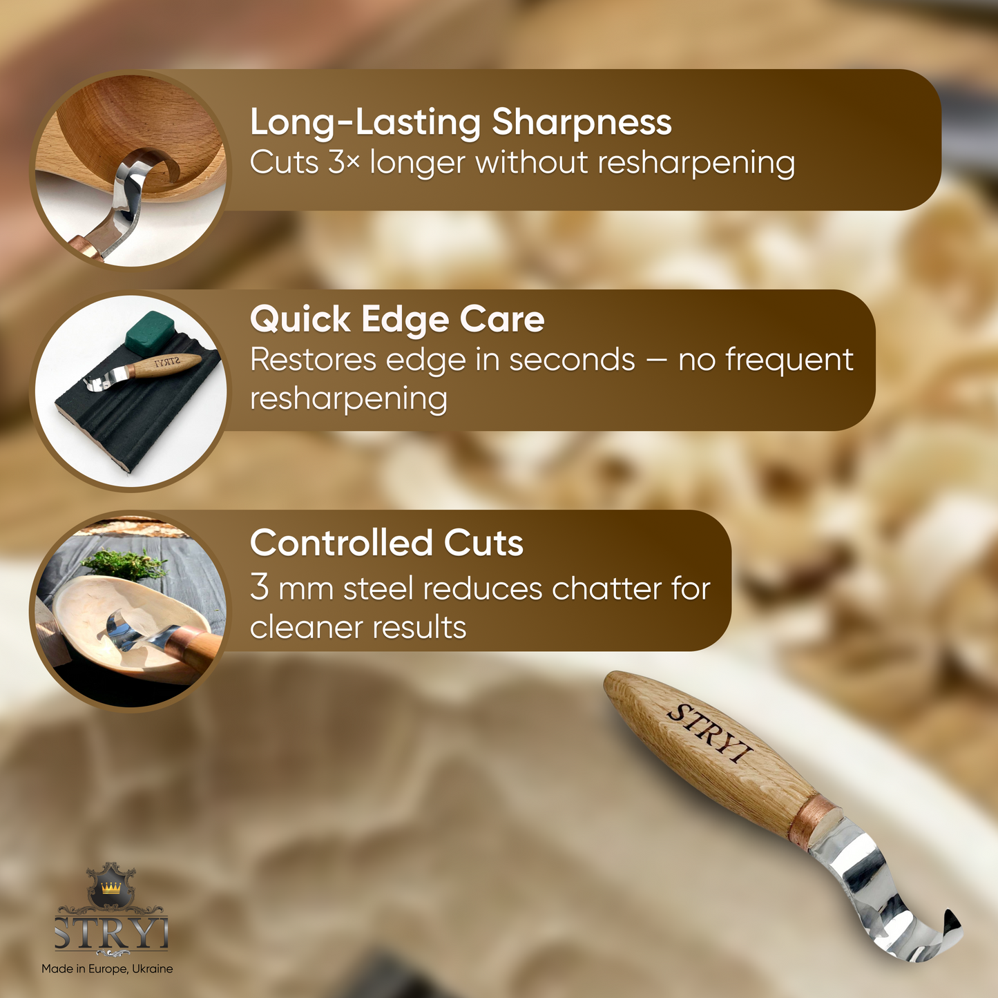 Spoon Carving: The STRYI Profi 25mm Pointed Hook Knife Set (Left&Right)