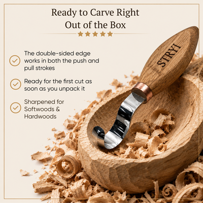 Double Bevel Hook Knife, 35mm STRYI Profi — for Spoon and Bowl Carving