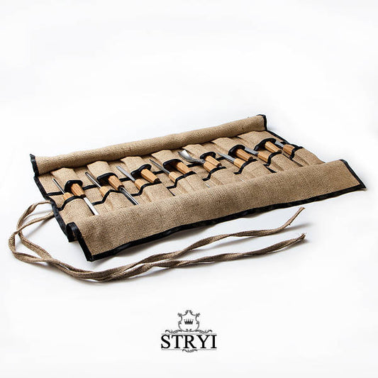 Burlap Storage Roll-case for storage 15 chisels, Tool organiser