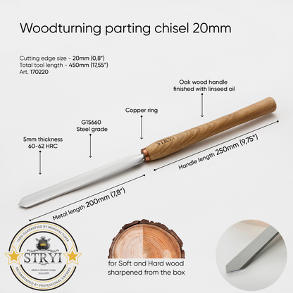 Parting tool 20mm, Wood turning tool STRYI Profi