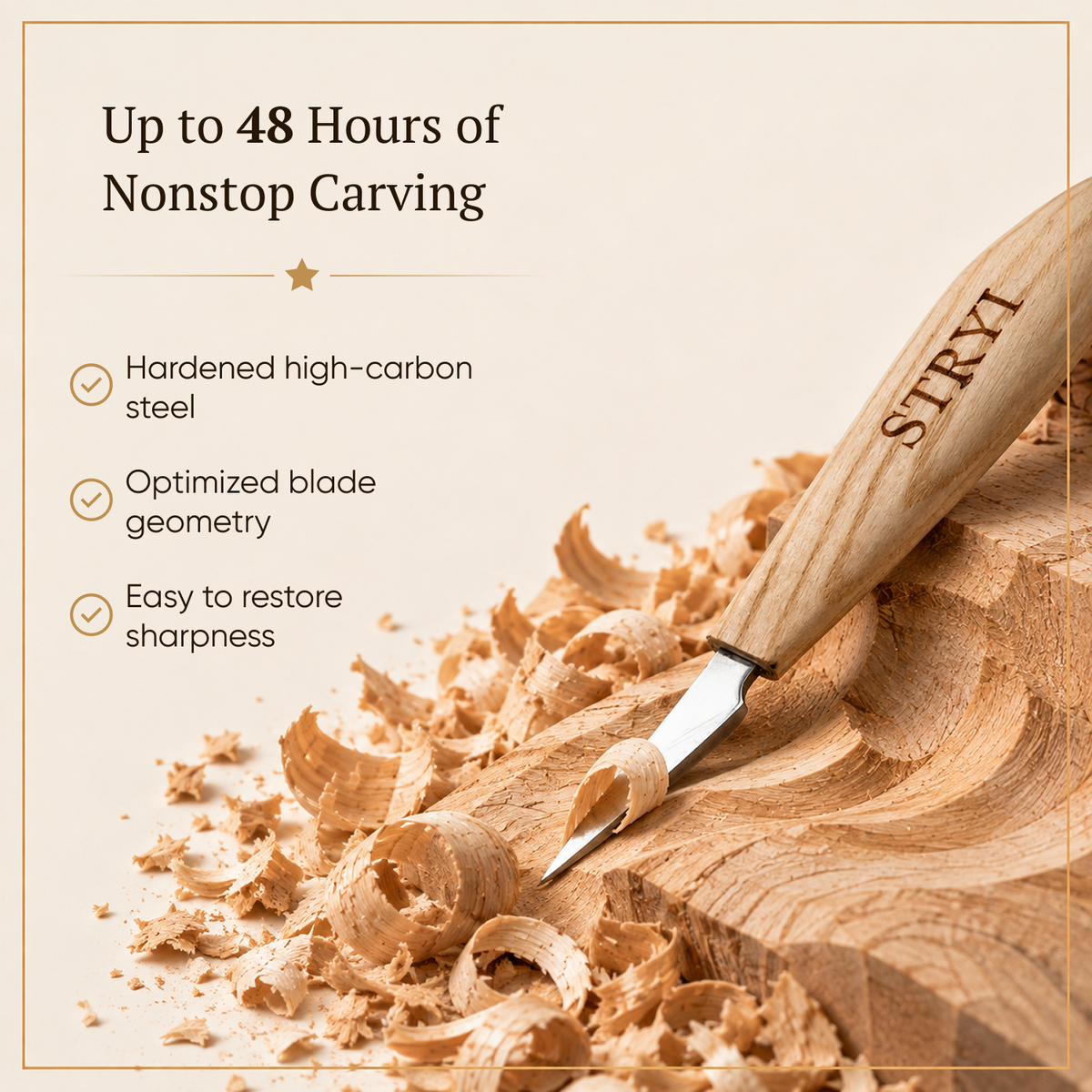 Wood Carving Knife , 40mm Blade, Detail Knife STRYI Profi — for Woodcarving