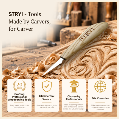 Wood Carving Knife , 40mm Blade, Detail Knife STRYI Profi — for Woodcarving