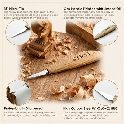 Wood Carving Knife , 40mm Blade, Detail Knife STRYI Profi — for Woodcarving