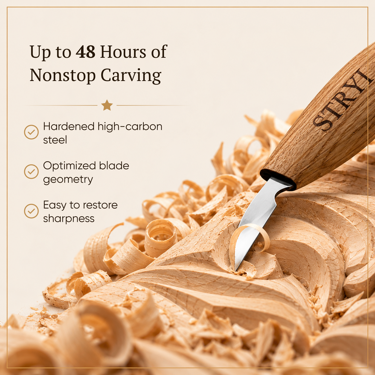 Carving Knife, 38mm Blade, Detailing Knife STRYI Profi — for Woodcarving