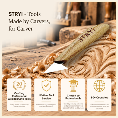 Wood Carving Knife, 35mm Blade, Relief Knife STRYI Profi — for Woodcarving