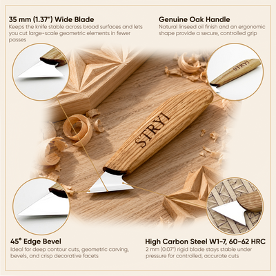 Wood Carving Knife, 35mm Blade, Relief Knife STRYI Profi — for Woodcarving