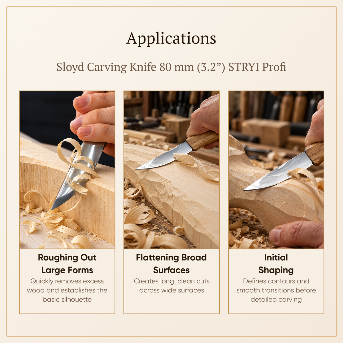 Wood Carving Knife, 80mm Blade, Sloyd Knife STRYI Profi — for Woodcarving