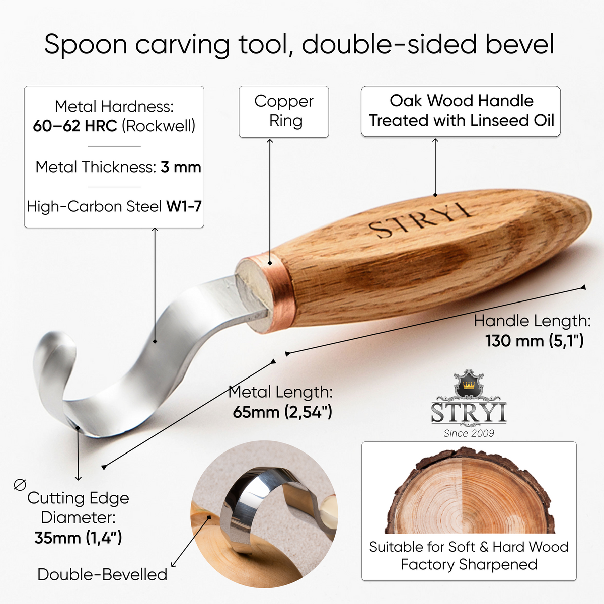 STRYI Profi 3-Piece Kuksa & Spoon Carving Hook Knife Set