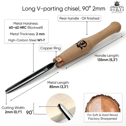 90° Pen-Handle V-Parting Chisel | STRYI-AY Detailer