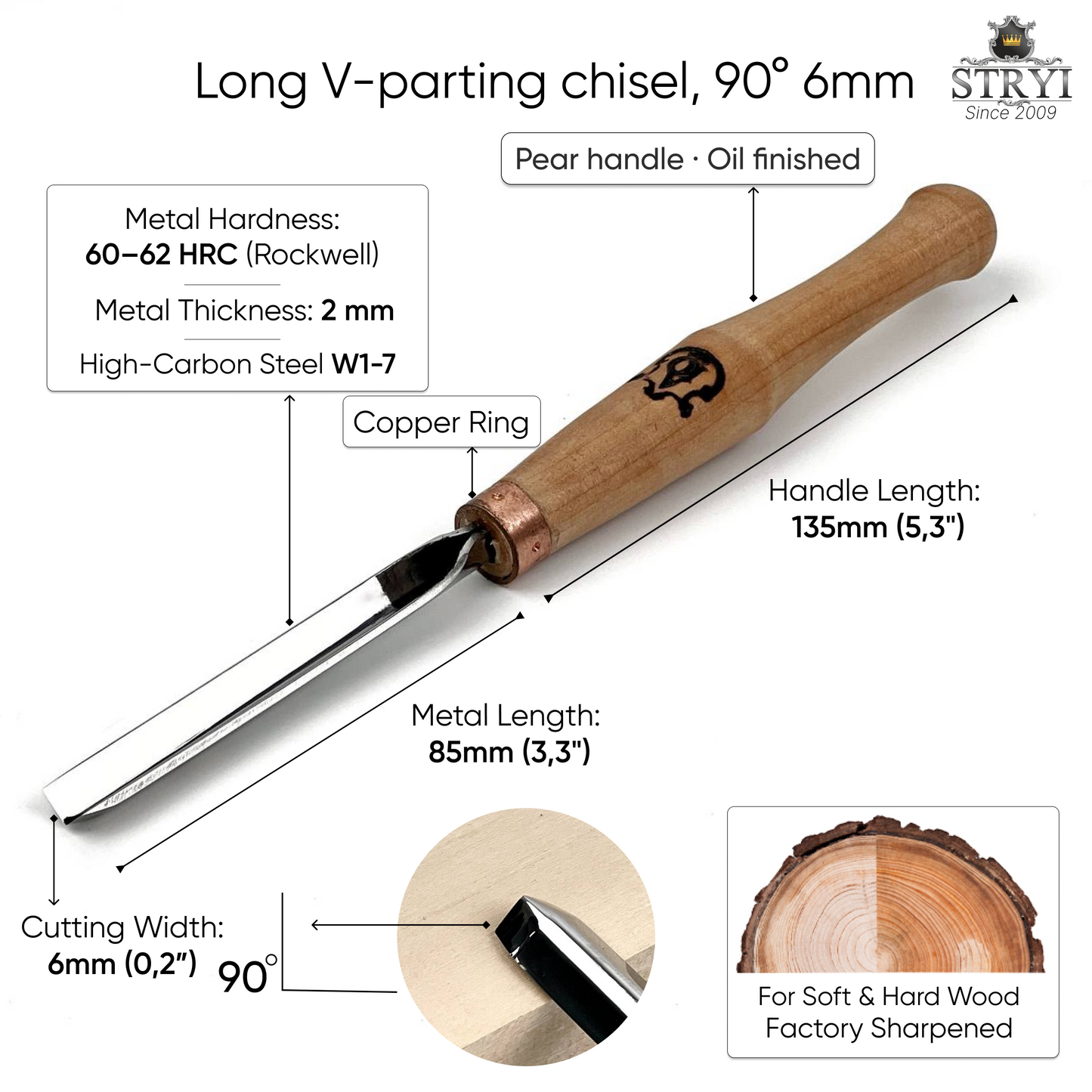 90° Pen-Handle V-Parting Chisel | STRYI-AY Detailer