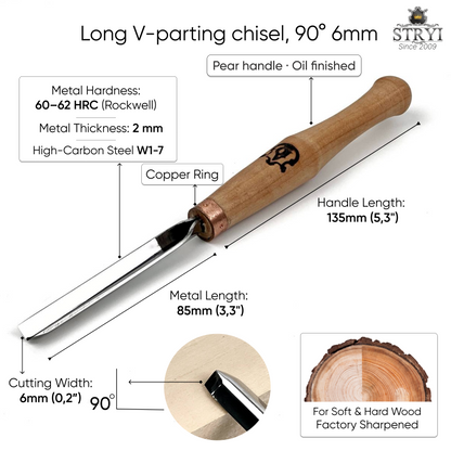 90° Pen-Handle V-Parting Chisel | STRYI-AY Detailer