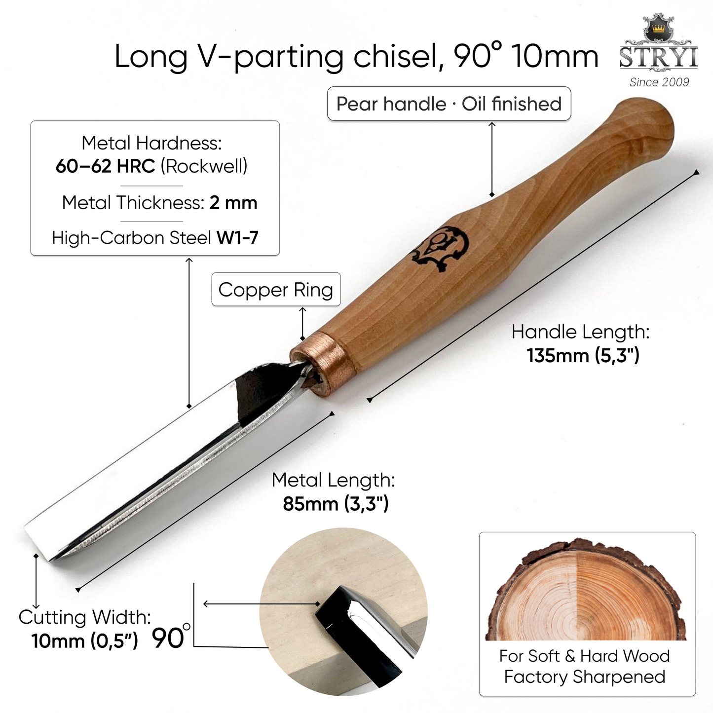 90° Pen-Handle V-Parting Chisel | STRYI-AY Detailer