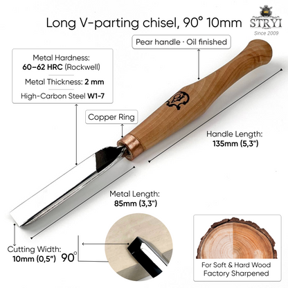 90° Pen-Handle V-Parting Chisel | STRYI-AY Detailer