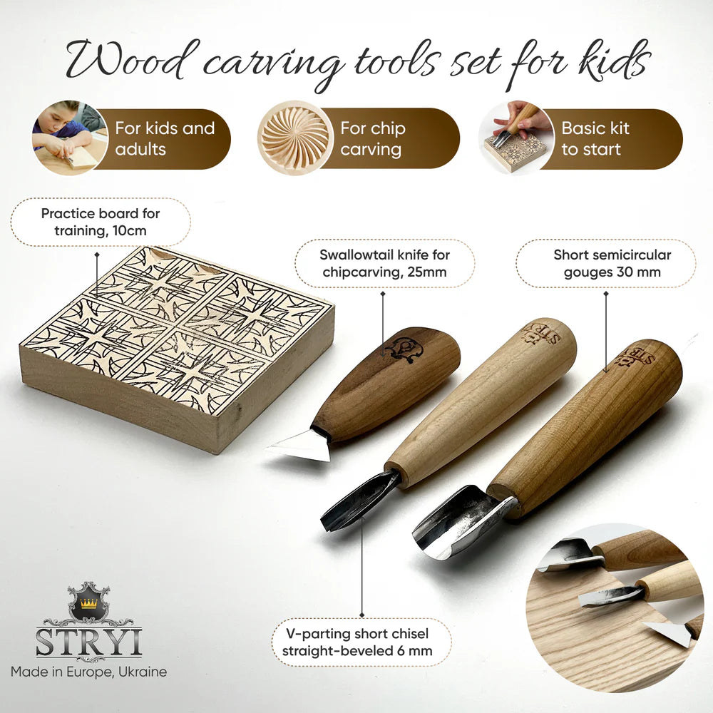 STRYI Ultimate Geometric Wood Carving Starter Kit – 3 Essential Tools for Chip Carving