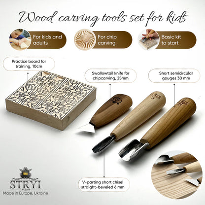 STRYI Ultimate Geometric Wood Carving Starter Kit – 3 Essential Tools for Chip Carving