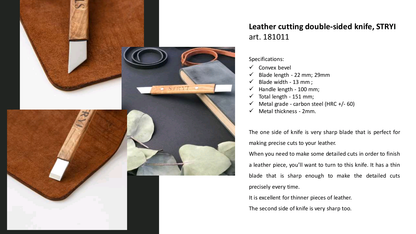 Leather Cutting Knife STRYI Profi with dual blade, Double-blade tool, Skewed knife for leather processing, Leather craft knife