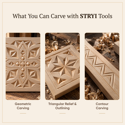 Wood carving set STRYI Start with basswood practice board for beginner woodcarvers
