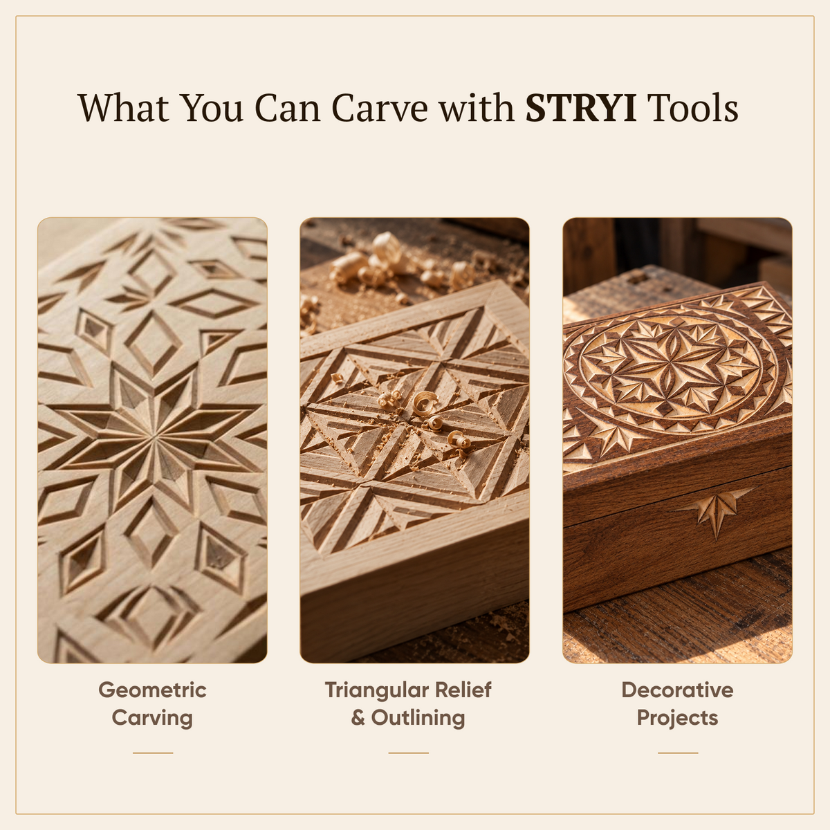 Chip Carving Kit for Beginners – 3 Tools + Sharpening Kit | STRYI
