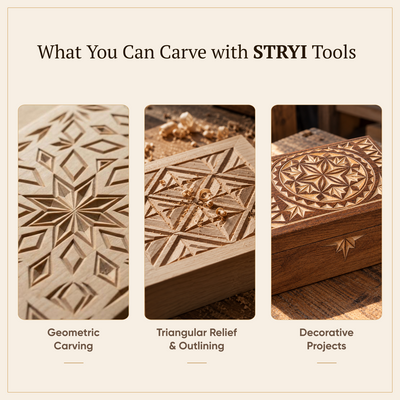 Chip Carving Kit for Beginners – 3 Tools + Sharpening Kit | STRYI