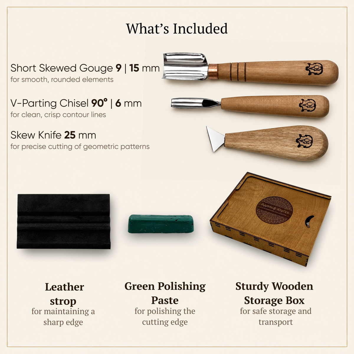 Chip Carving Kit for Beginners – 3 Tools + Sharpening Kit | STRYI
