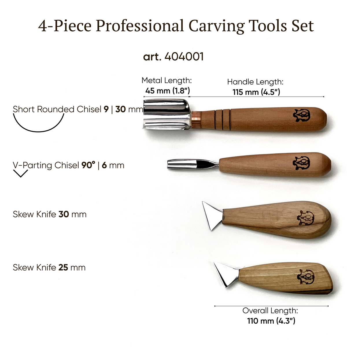 4-Piece Chip Carving Set for starter | Geometric patterns