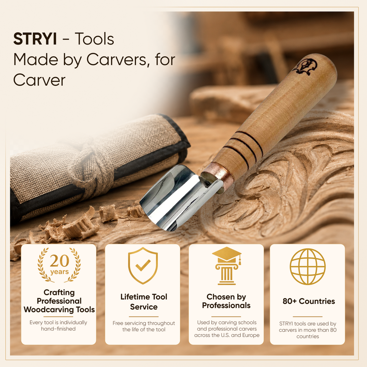 4-Piece Chip Carving Set for starter | Geometric patterns