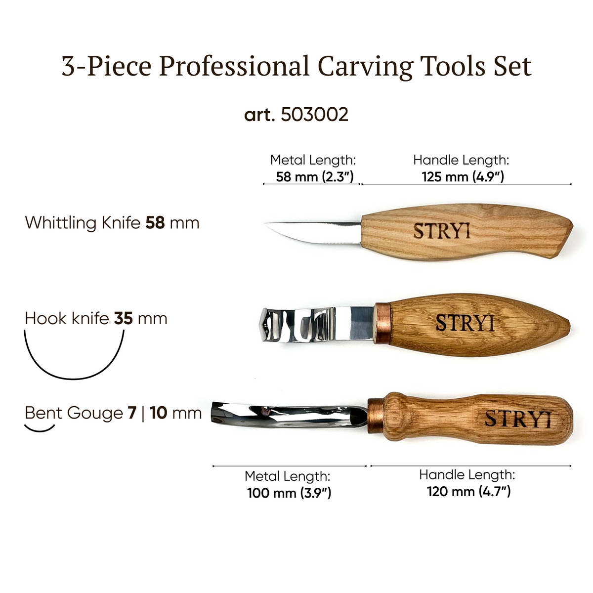 Bowl carving Set: 3-Piece STRYI Profi Spoon & Kuksa Carving Set