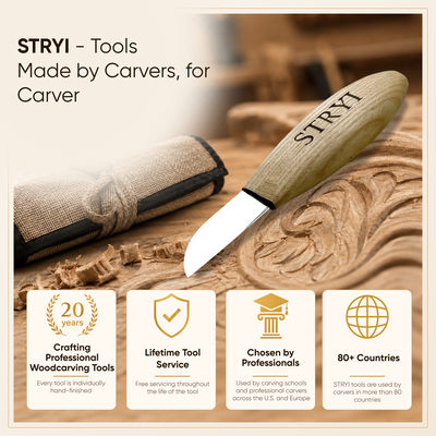 STRYI Profi 3-Piece Spoon Carving Tool Kit – Wood Carving Set for Bowls, Kuksa & Spoons with