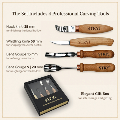 Bowl & Kuksa Carving Set 4-piece All-in-one Carving Kit in Gift box