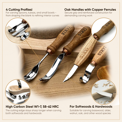 Bowl & Kuksa Carving Set 4-piece All-in-one Carving Kit in Gift box