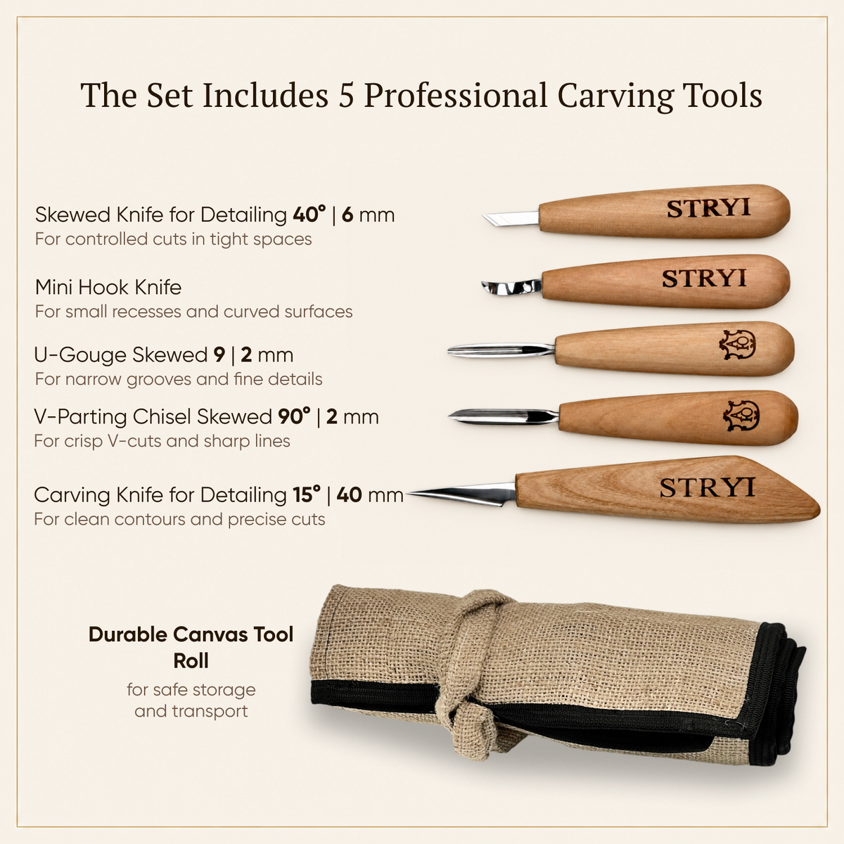 Whittling Kit, Tiny-Sized Chisels, STRYI Profi — for Carving Figurines