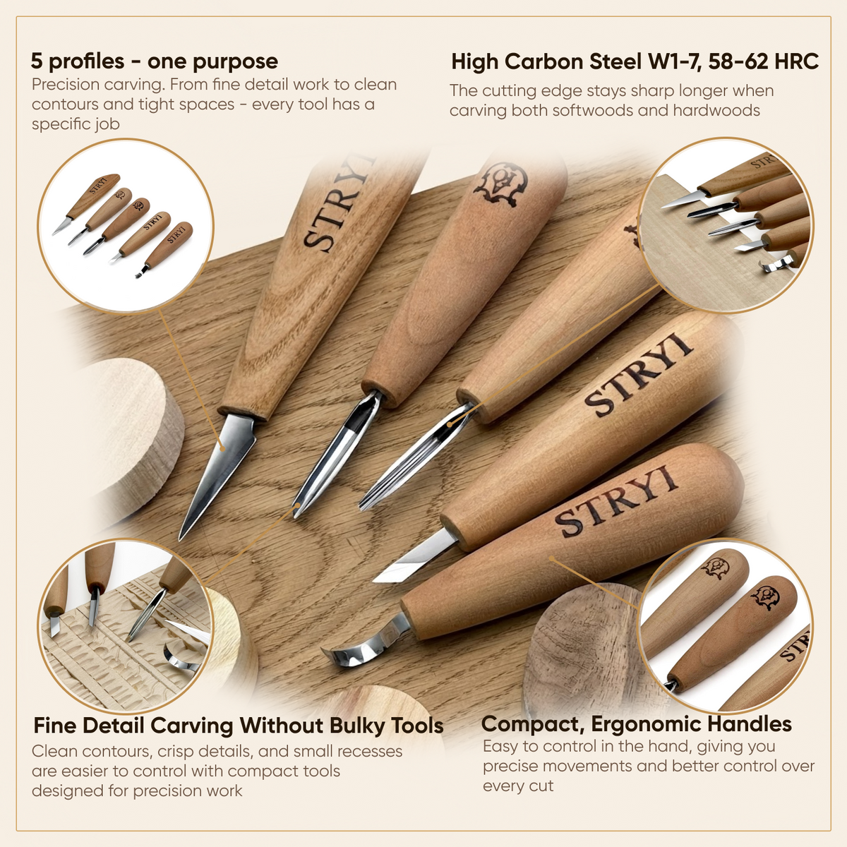 Whittling Kit, Tiny-Sized Chisels, STRYI Profi — for Carving Figurines