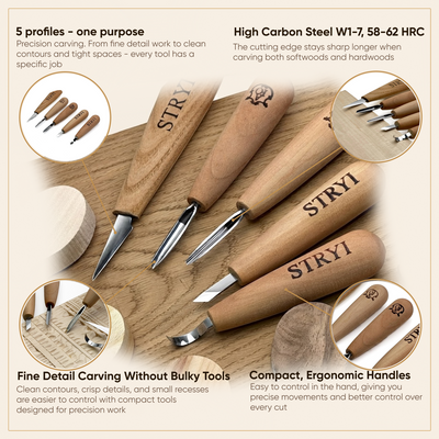 Whittling Kit, Tiny-Sized Chisels, STRYI Profi — for Carving Figurines