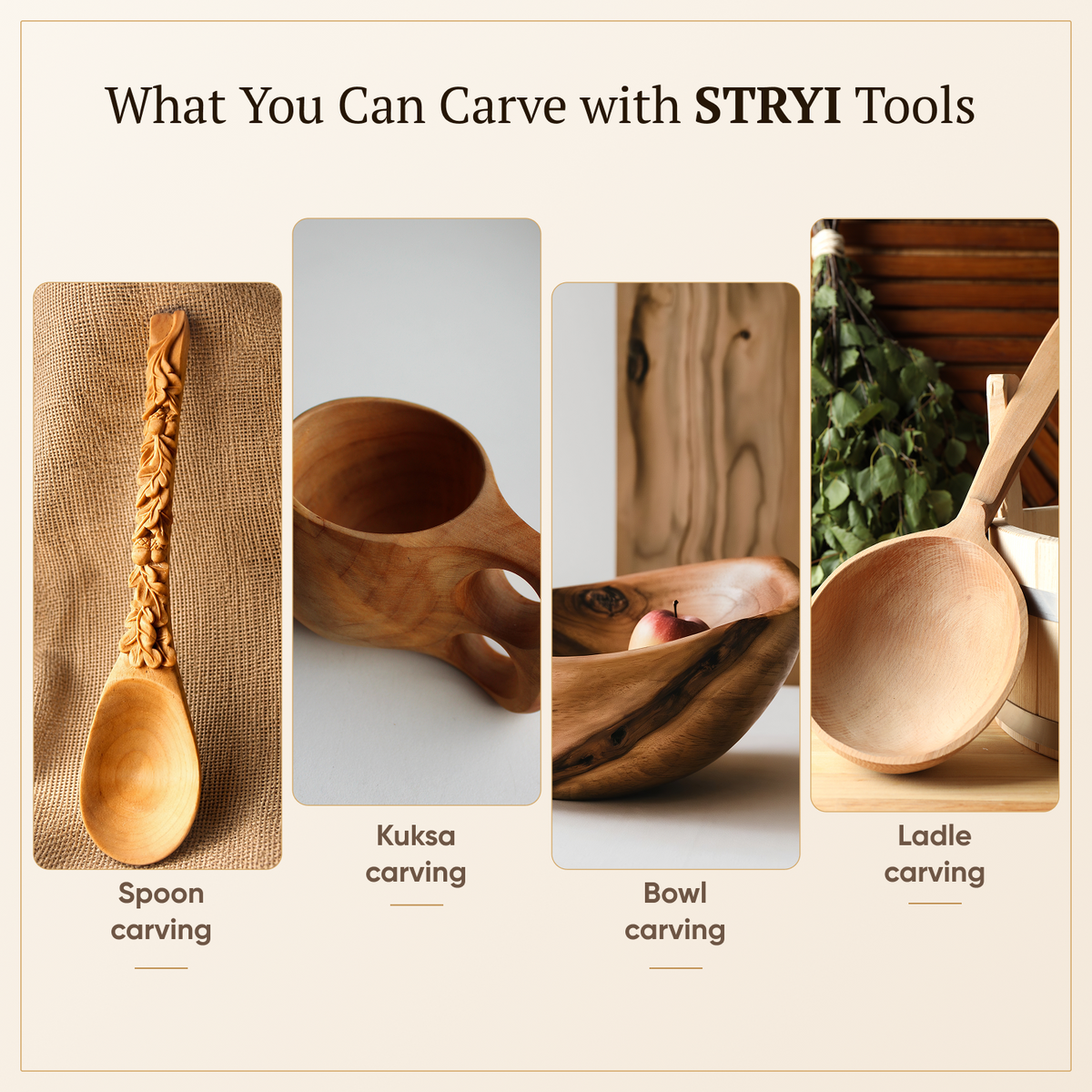 Spoon and kuksa carving kit, Bowl carving set, Stryi carving toolkit