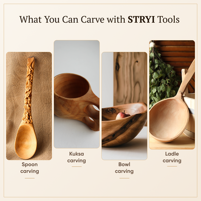 Spoon and kuksa carving kit, Bowl carving set, Stryi carving toolkit