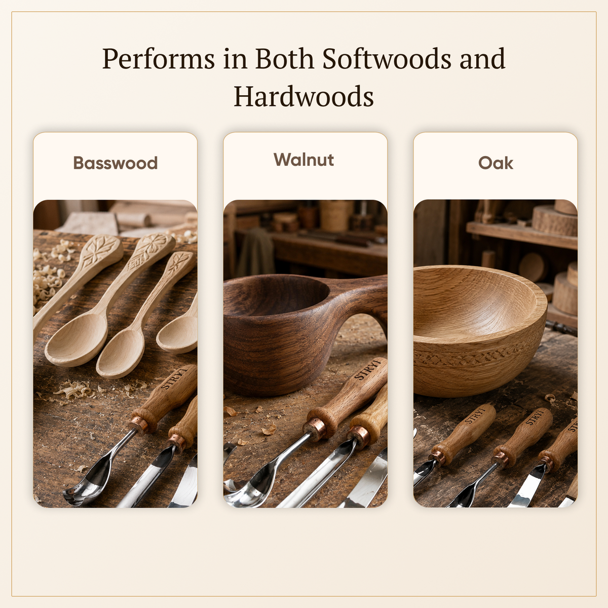 Spoon and kuksa carving kit, Bowl carving set, Stryi carving toolkit