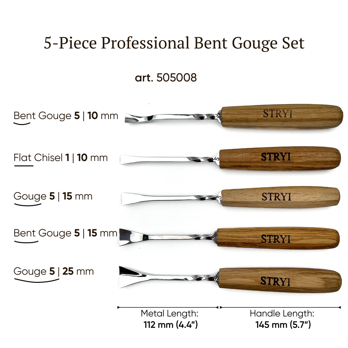 Fishtail Gouge Set for Fine Detail: 5-Piece Maestro Relief Finishing Tools