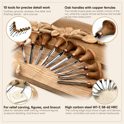 Carver’s Precision: Detailed Palm Carving and Graver Set