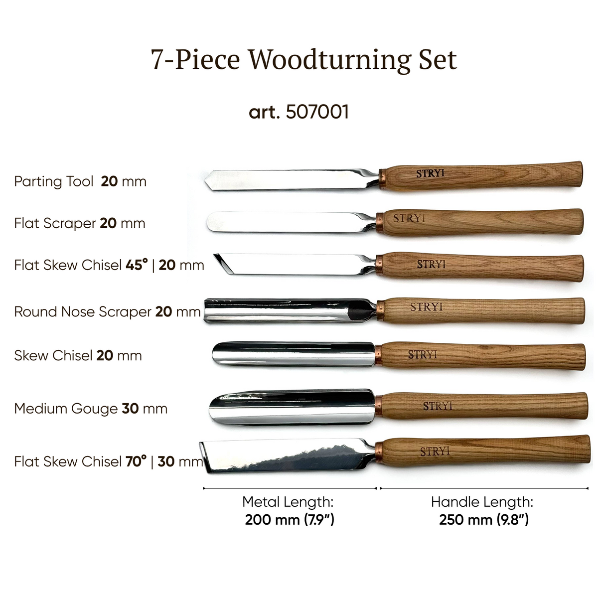 7-Piece STRYI Profi Woodturning Set, Woodworking Toolkit