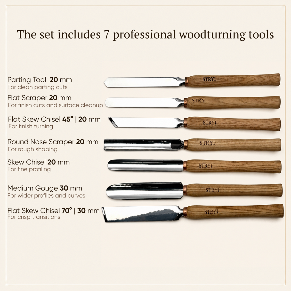 7-Piece STRYI Profi Woodturning Set, Woodworking Toolkit