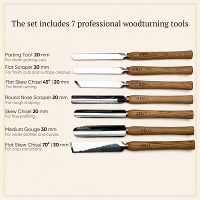 7-Piece STRYI Profi Woodturning Set, Woodworking Toolkit
