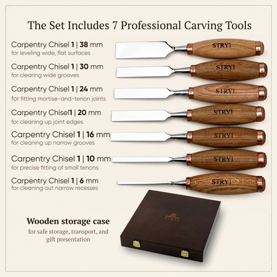 7-Piece Carving Chisel Set STRYI Profi in Wooden Gift Box