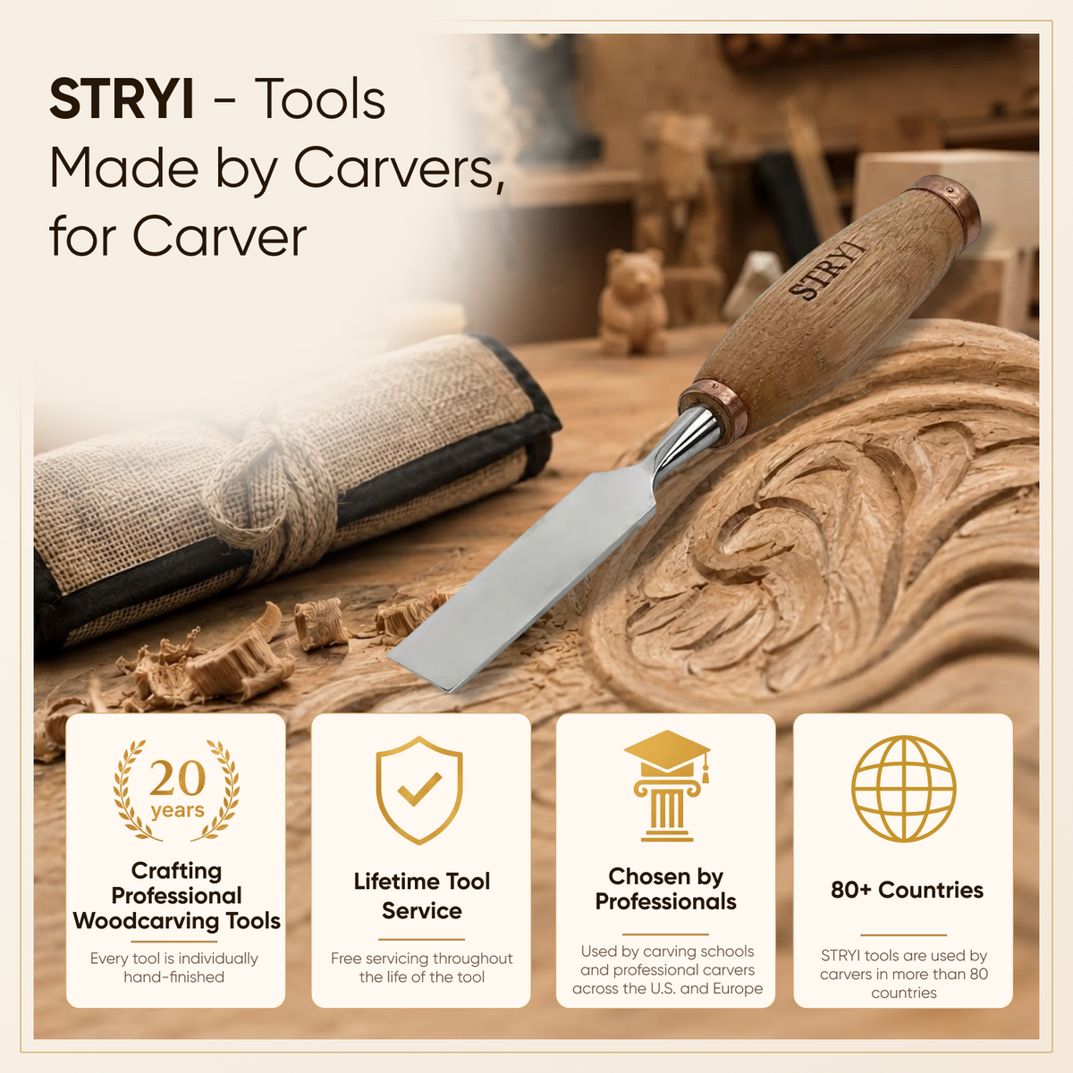 7-Piece Carving Chisel Set STRYI Profi in Wooden Gift Box