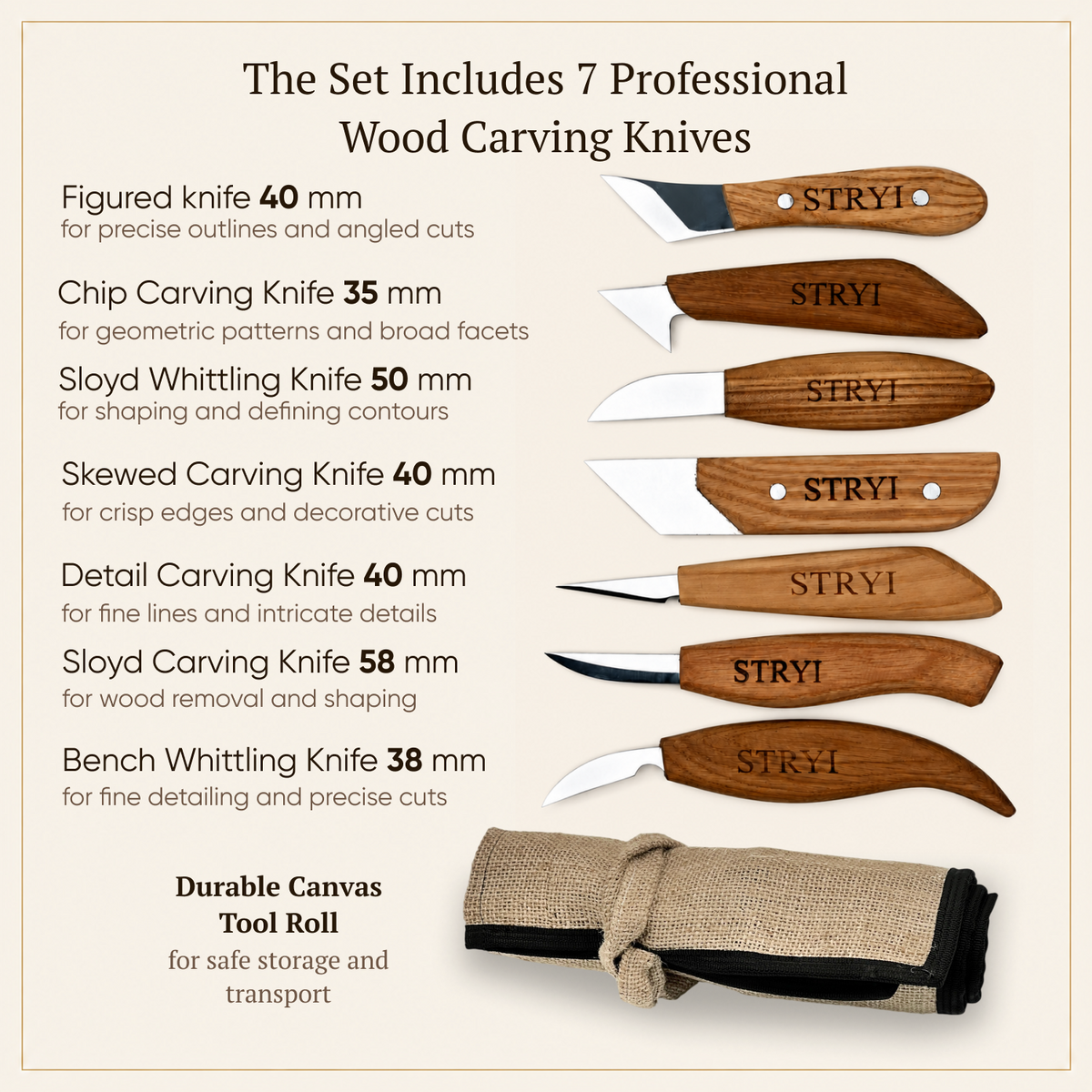 The Artisan’s: 8-Piece STRYI Profi Woodcarving Knives Set