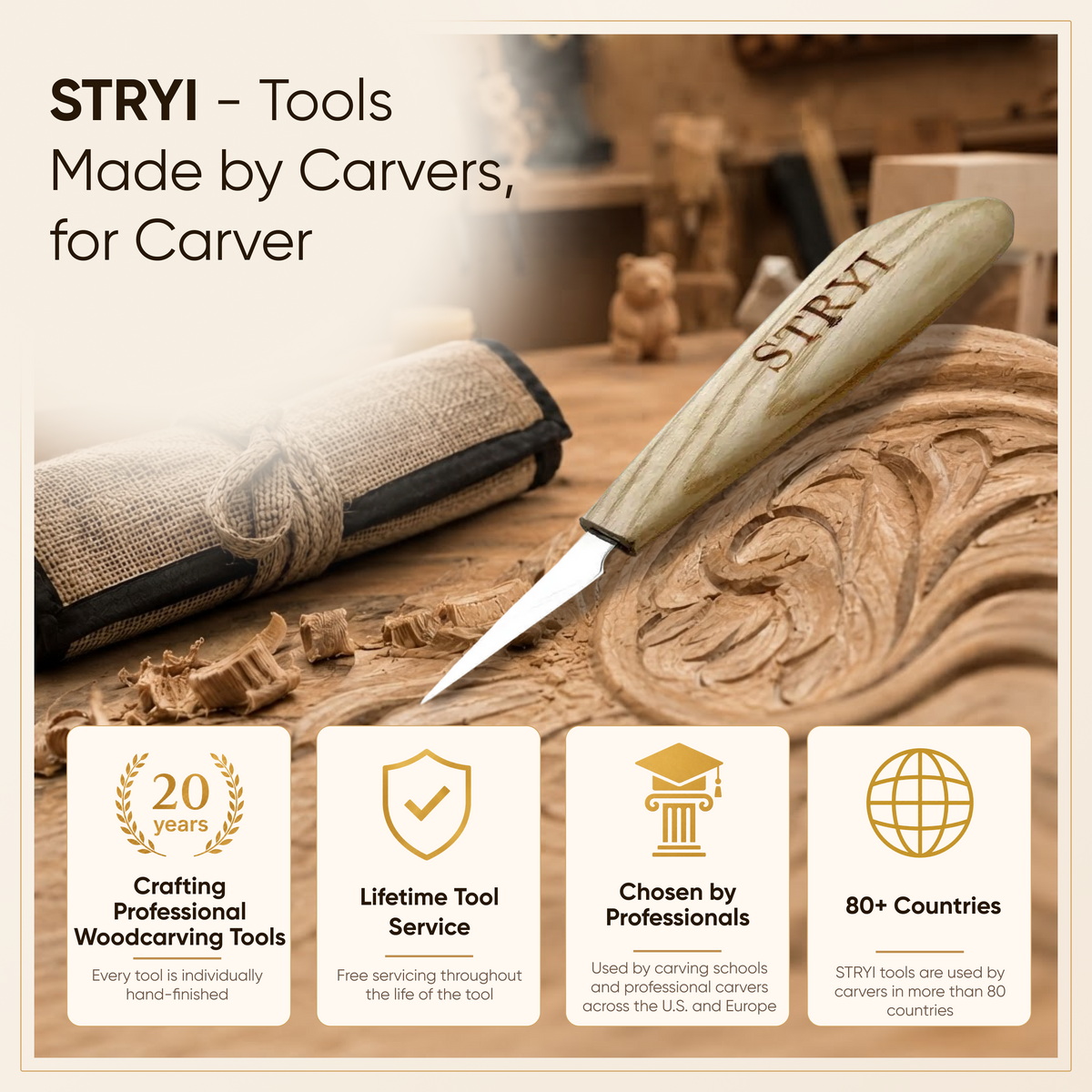 The Artisan’s: 8-Piece STRYI Profi Woodcarving Knives Set